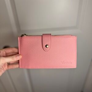 Travelambo Pink Saffiano Leather Zipper Clutch Wallet Card Holder Organizer